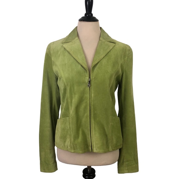 TELLURIDE CLOTHING CO Women Suede Leather Short Zip Lime Green Moto JACKET M Y2K - Picture 3 of 16